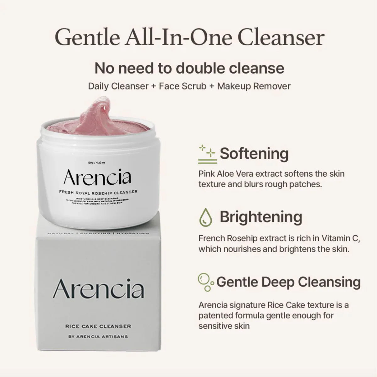 Arencia Fresh Rosehip Rice Mochi Cleanser 120ml K BEAUTY N1