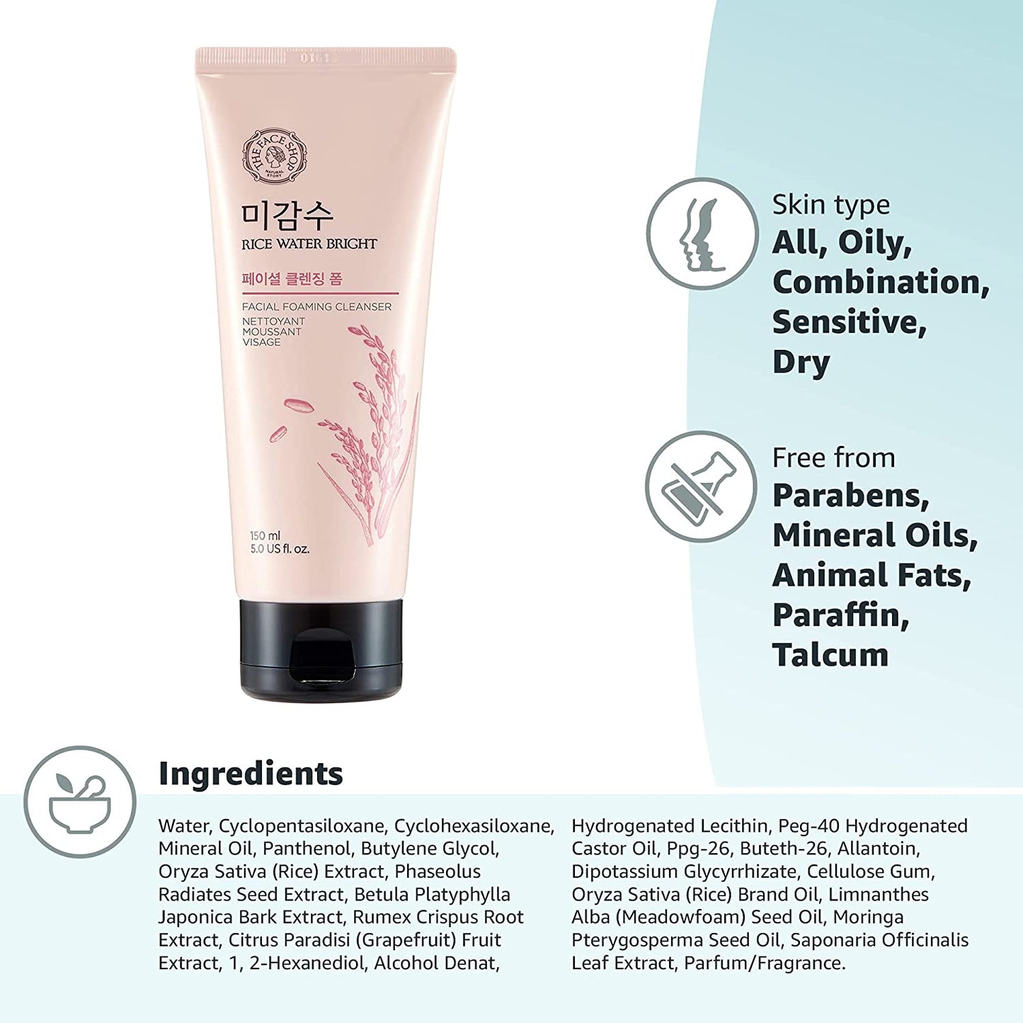 THE FACE SHOP Rice Water Bright Foaming Cleanser Jumbo 300ml K BEAUTY N1