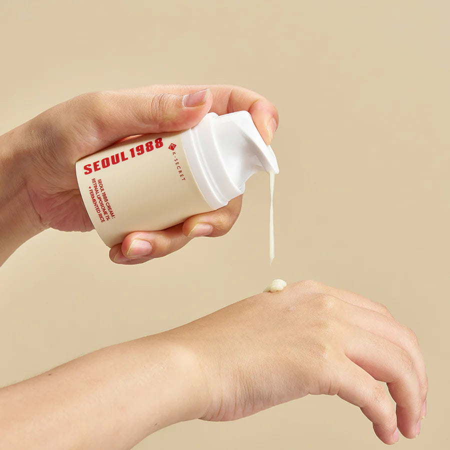 K-SECRET SEOUL 1988 Cream , une crème premium formulée avec 1% de rétinal liposomé et 50% d’extrait de riz fermenté K BEAUTY N1